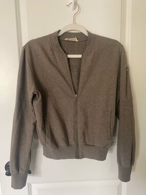 Synergy organic Women's Casual Zip-Front Bomber Jacket in Taupe